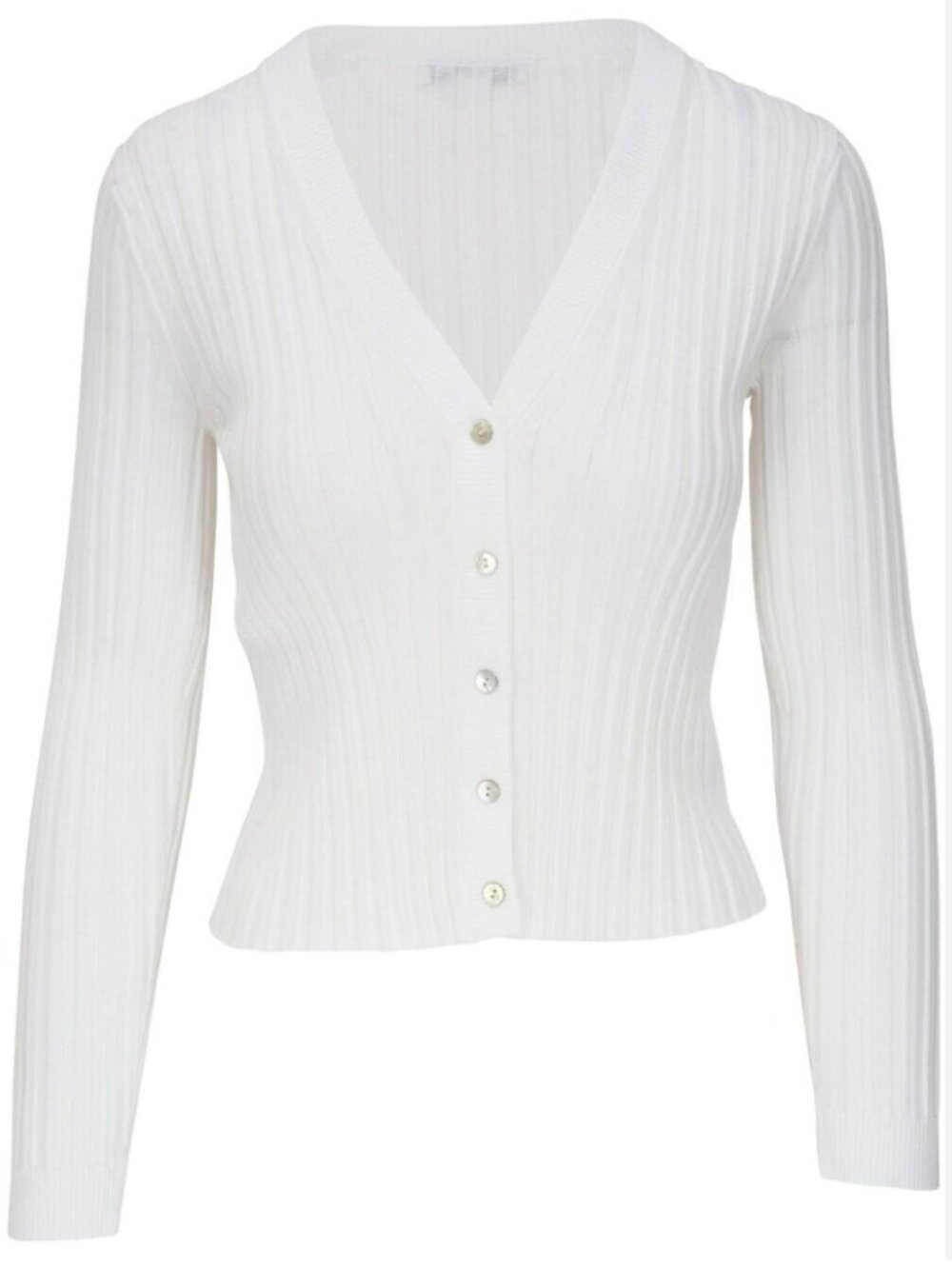 Vince Optic White Ribbed V-Neck Cardigan Coquette - Picture 8 of 8
